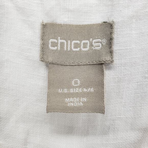 Chico's White 100%Linen Full Zip Front Pockets Long Sleeve Jacket Size 0 - Picture 8 of 13